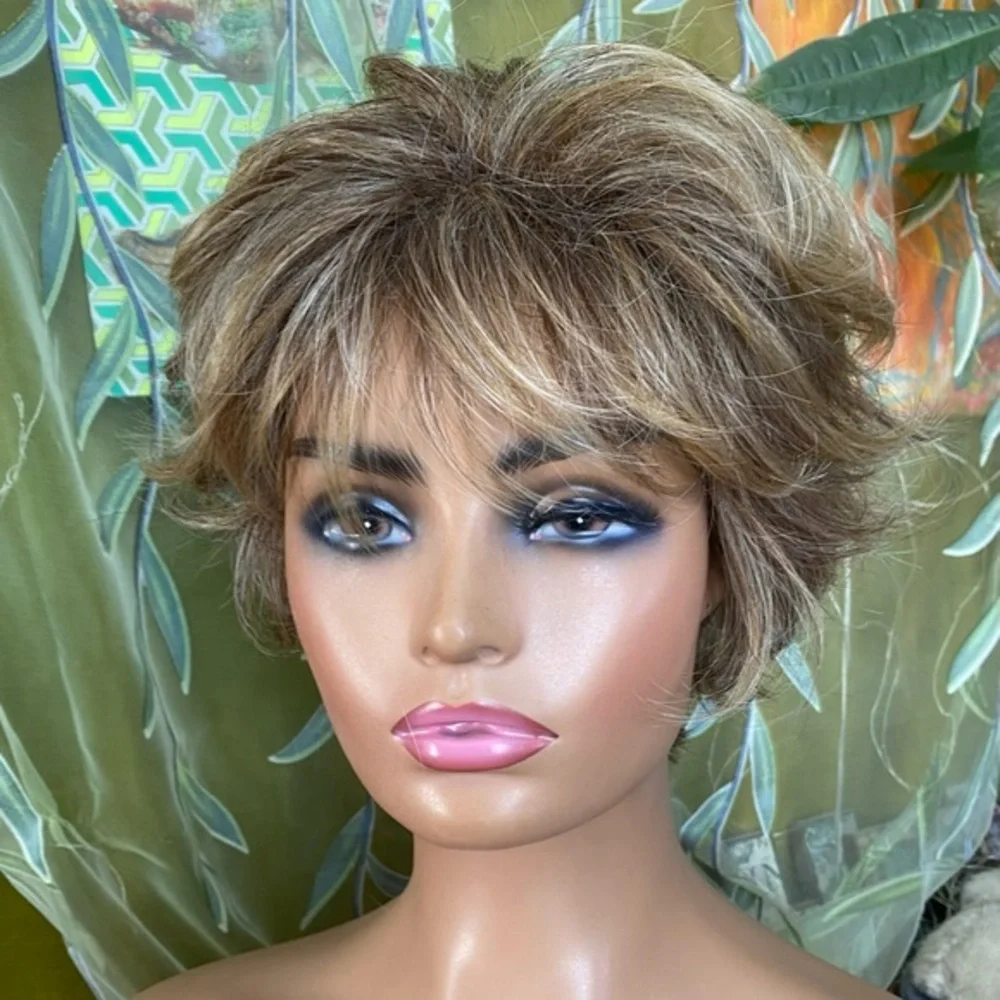 blonde and brunette roots pixie bob wig